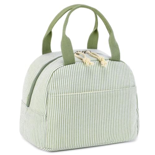 CAMTOP Lunch Box Kids Insulated Lunch Bag Large Reusable Leakproof Cooler Lunch Bags for Boys Girls School Travel Picnic (Sage Green Strip)