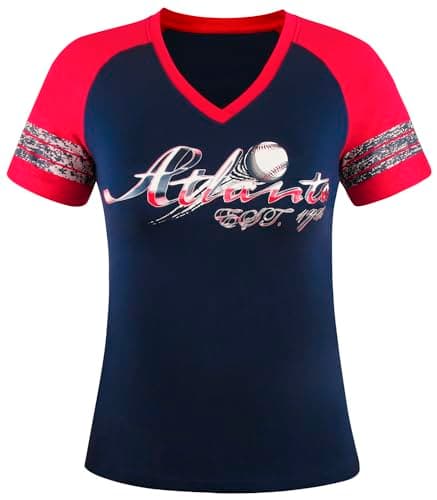 Simapak Womens Baseball Cage Fans Athletic City Raglan T-Shirts - ATL Navy & Red (Size:S)