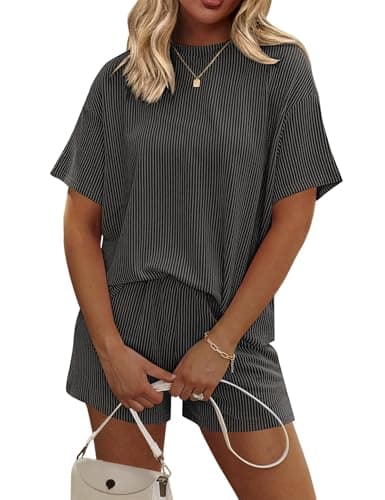 Rapbin Black Two Piece Sets for Women Summer Matching Short Set Loungewear Tops and Shorts Loose Oversized