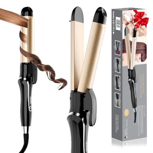 Curling Iron, 2 in 1 Hair Straightener and Curler, 1.25 Inch Ceramic Curling Wand with Adjustable Temperature, Dual Voltage for All Hair Types 1099D-A5