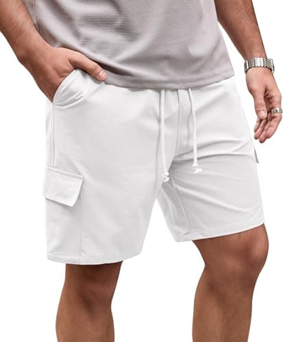 VOGSTART Men's Cargo Shorts 2026 Short Pants Modern Stretch 7 Inch Inseam Lightweight Moisture Wicking Quick Dry Fit Straight Durable Summer Classic Practical Comfy Functional SweatShorts White L