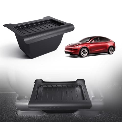 SYYFMAW Rear Center Console Storage Box with Lid for Tesla Model Y Juniper 2025 2026, TPE Floor Organizer, Model Y Juniper Interior Accessories