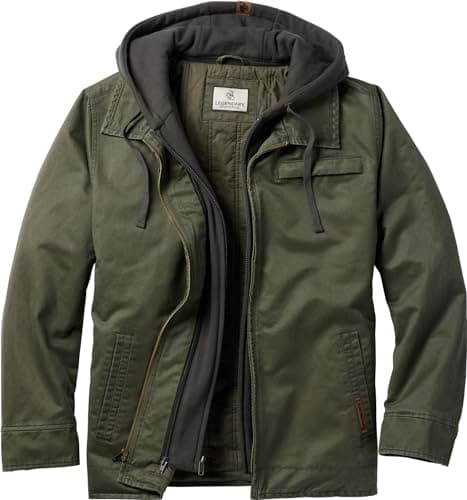 Legendary Whitetails Mens Casual Coat with Hood Waxed Cotton Water Resistant Jacket, Army, 3XL