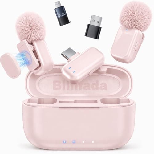 Blinfada mini 2 Wireless Lavalier Microphones for iPhone 16/17 & Android, AI Noise Cancellation, App Control, 30H Battery with Charging Case, Lapel Microphone Wireless for Video Pink