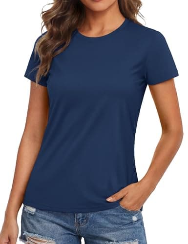 MAGCOMSEN Athletic Tops for Women Short Sleeve Workout Shirts Sun SPF 50 Dry Fit Tshirts Exercise Running Shirts Navy Blue, M