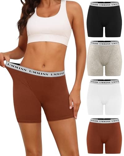 UMMISS Womens Boxer Briefs Underwear Boy Shorts Panties Cotton Soft Anti Chafing Ladies Underwear Panties 4 Pack