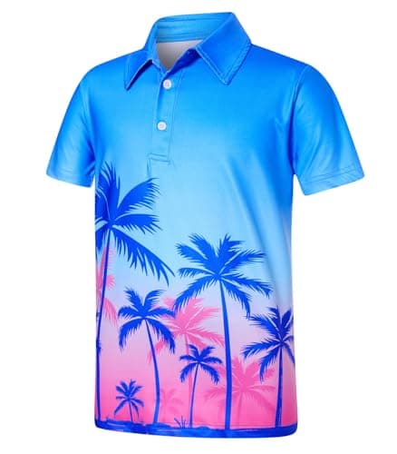 westwolf Boys Hawaiian Polo Shirt Golf Clothes Palm 9-10 Years Blue Pink