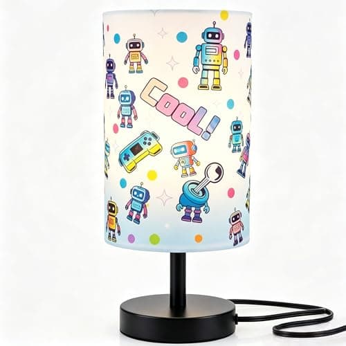 Kids Lamps for Bedrooms Boys, Robot Bedside Lamp , 3 Colors Nightst and Light Lamp, Round Base Flaxen Fabric Desk Lamp for Kids Room, Robot Lamp Gift fo Boys Girls (LED Bulb Included) (Robotic)