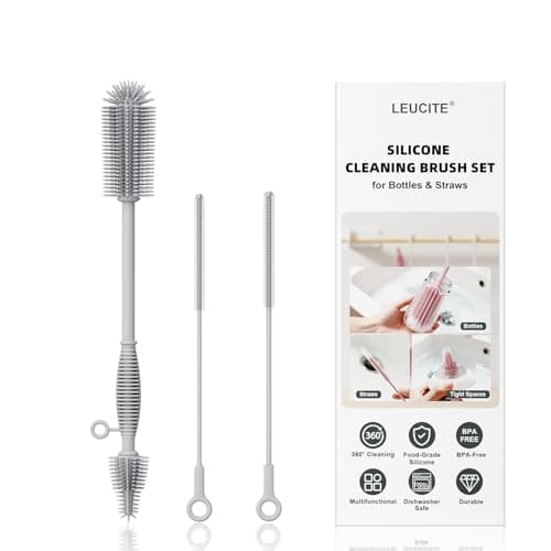 Silicone Cleaning Brush Kit,Water Bottle and Straw Cleaner Brush Set for Tumbler,Baby Bottle,Breast Pump Part,Nipple,Sippy Cup,Glass,Dishwasher Safe,BPA Free,3 Pcs