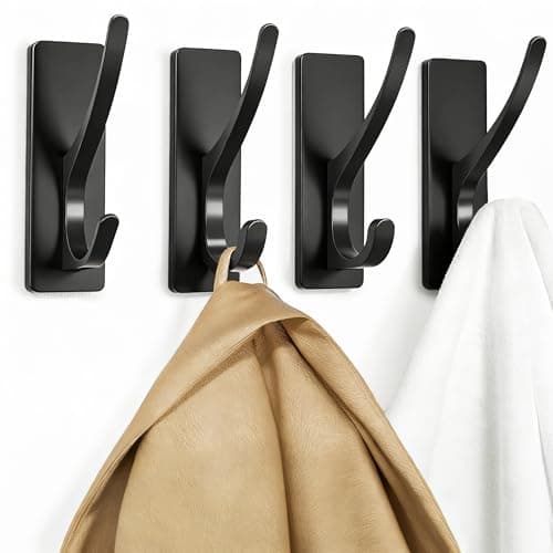 pickpiff Matt Black Self-Adhesive Hook, 13LB Hanger for Coat/Towel, 4-Pack