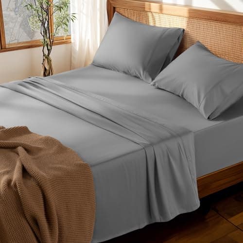 LBRO2M 100% Cotton Sheets Set Deep Pocket Up to 18"-24", 1000 Thread Count Queen Size 4 Pcs Bed Sheet Sets Soft Comfortable Bedding All Season (Queen, Gray)