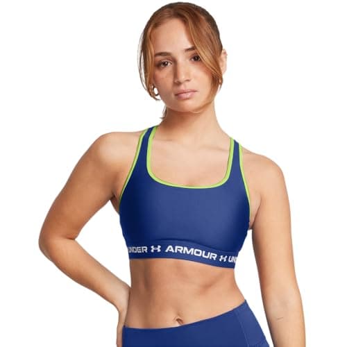 Under Armour Womens Crossback Mid Impact Sports Bra, (432) Tech Blue/Retro Green/White, X-Small