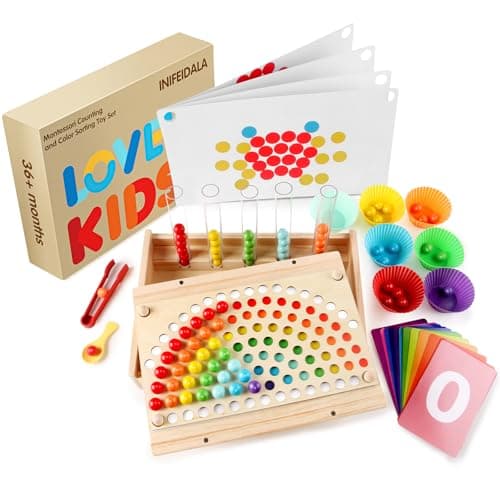INIFEIDALA Montessori Wooden Educational Toys for 3-6 Year Olds,Counting & Color Sorting Toys with Tweezer Tongs,Preschool Learning Activities,STEM Math Manipulatives to Develop Fine Motor Skills