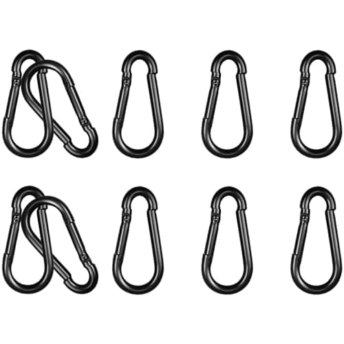 10PCS 2IN Black Carabiner Clips, Heavy Duty M5 Spring Snap Hook Galvanized Steel Carabiner, 220LBS Holding Capacity Spring Clips for Hammock Swing Outdoor Travel