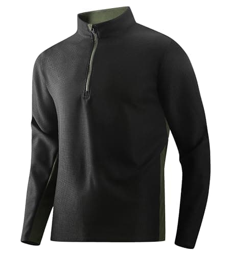 Mens Long Sleeve Color Block Stand Collar Zipper Golf Shirts,Black,XXL