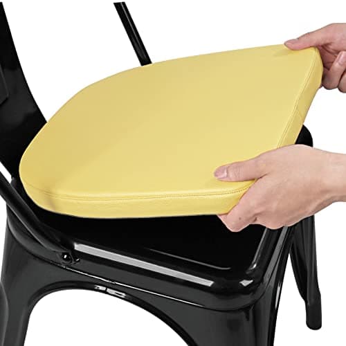 SINOSSO Modern Faux Leather 14" Metal Chair Cushion, Leathaire Magnetic Chair Pad for Dining Kitchen Cafe Bistro Stackable Chair (U-Shape, Yellow, 1)