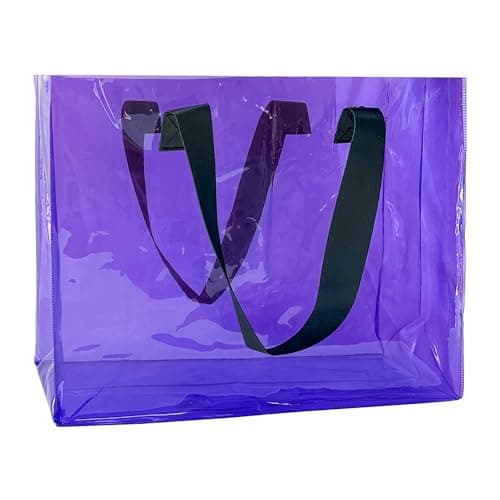 TotePrint Holographic PVC Beach Bag Waterproof - 18×13×6inch Large Clear Tote for Women Men Pool Travel Sandproof Carry All (Clear-purple)