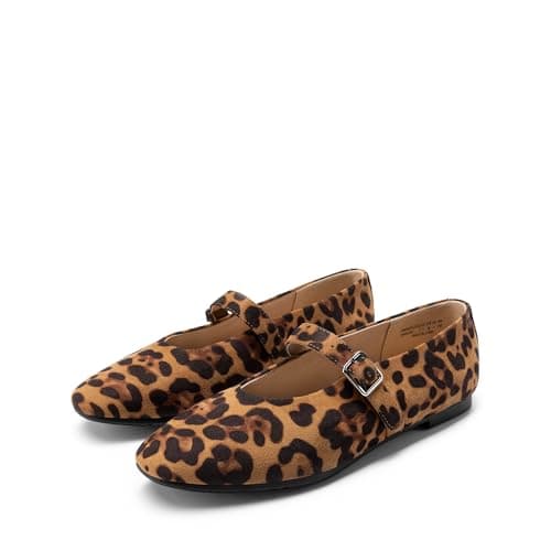 DREAM PAIRS Women's Ballet Mary Jane Flats Dress Round Toe Comfortable Casual Slip On Buckle Strap Flat Shoes,Size 6,Leopard,DWUMFA2551