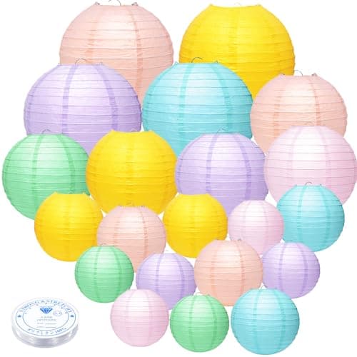 21Pcs Pastel Paper Lanterns, 4-10in 8 Colors, Hanging Decor for Parties