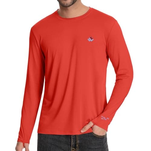 Men’s UPF 50+ Lightweight Long Sleeve Casual T-Shirt Quick Dry UV Sun Protection for Outdoor Beach Hiking Fishing Exercise Coral Red