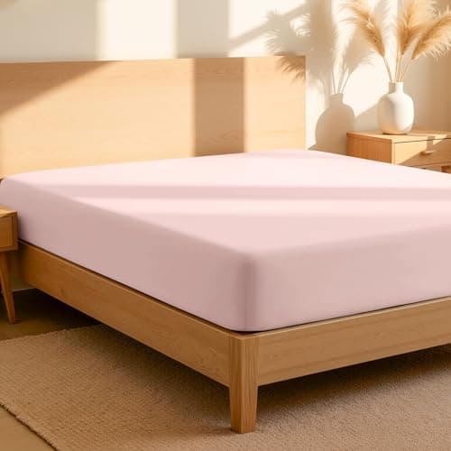 Bare Home 100% Organic Cotton Percale Fitted Sheet (Twin XL, Dusty Pink)