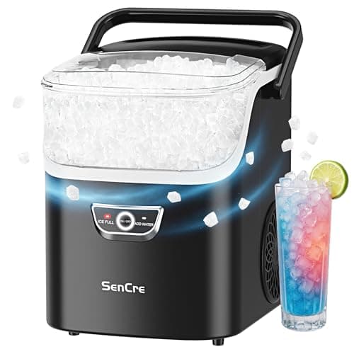 SenCre Nugget Ice Maker with Handle, 40lbs/Day Countertop Ice Maker Ready in 5 Mins, Soft Sonic Ice, Auto-Cleaning Ice Makers Portable Ice Machine for Home Kitchen Office Party & Large Families