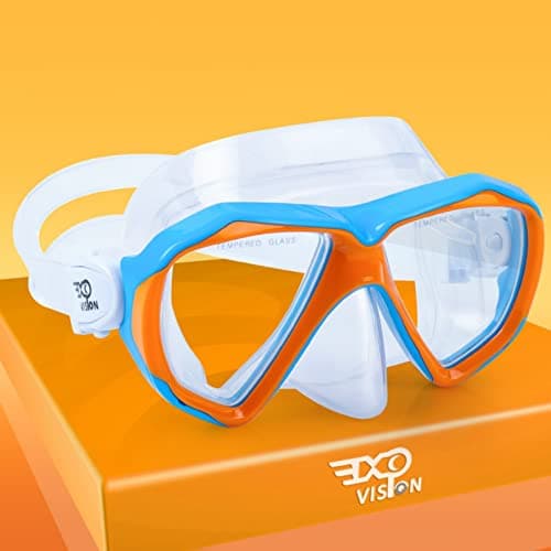 Kids Snorkel Diving Mask 180° Anti-Fog Child Swim Mask, Tempered Glass Swim Goggles with Nose Cover Anti-Leak Swim Goggles for Swimming Diving Snorkeling for 4-14 Boys Girls Youth (Orange)