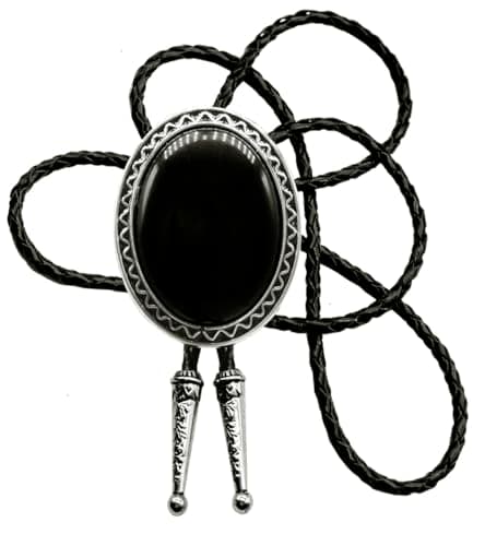 Moranse Bolo Tie with Natural Stone Turquoise Stone Style Genuine and Cowhide Rope More Colors (Black Agate)