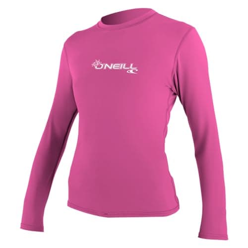 O'Neill UV Sun Protection Womens Basic Skins Long Sleeve Rash Tee Sun Rash Guard, Fox Pink, Large, Fox Pink, Large