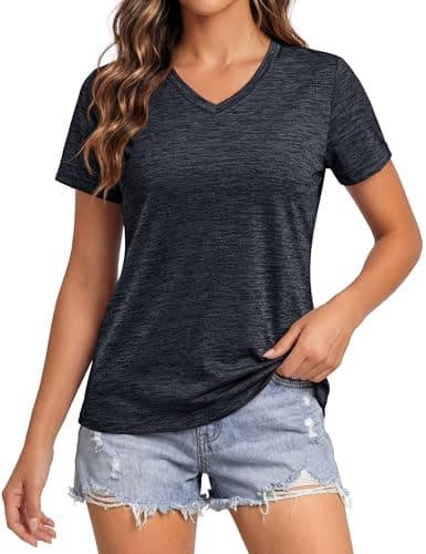 MAGCOMSEN Quick Dry Shirts for Women V Neck Moisture Wicking Lightweight Shirts Yoga Golf T Shirt, Black M