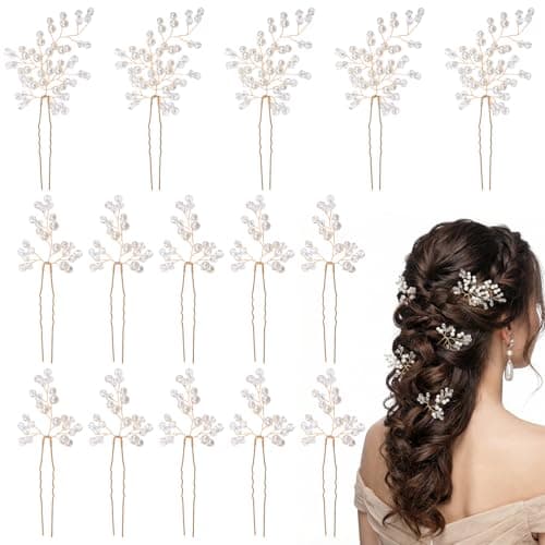 15PCS Baby's Breath Hair Pins, Pearl Crystal Bridal Hair Pins, Handmade Pearl Bridal Wedding Hairs Pin, Wedding Hairs Pieces for Brides Boho Flower for Brides Bridesmaids Women