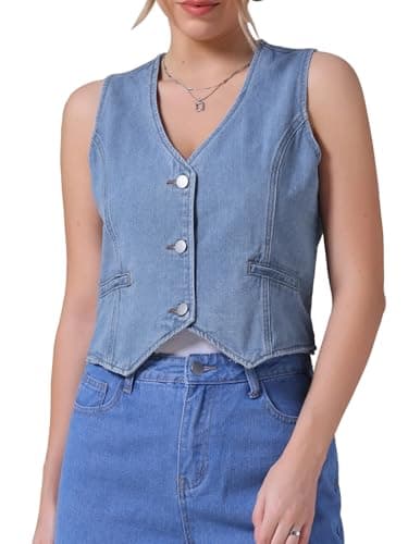 CIMUK Women's Denim Vest Plus Size Waistcoat Jean Vests
