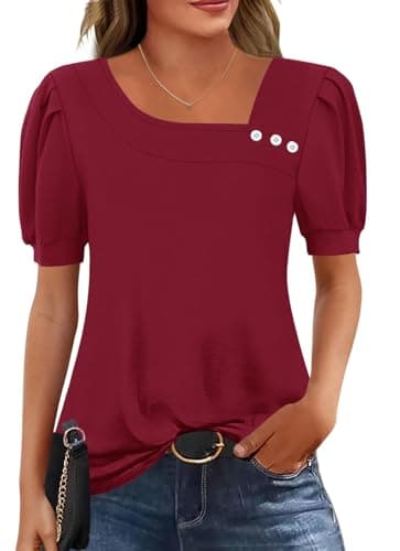 LOMON Puff Sleeve Tops for Women Trendy Work Business Casual Womens Blouses Spring Boutique Clothes L