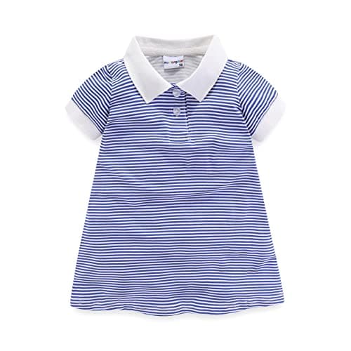 Mud Kingdom Little Girls Polo Shirt Short Sleeve Lapel Collar Tunic Stripe Classic Summer Blue 5T