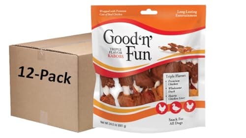 Good'n'Fun Triple Flavored Rawhide Kabobs for Dogs 36 Count (Pack of 12)