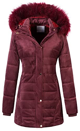 Chrisuno Women's Mid Length Quilted Lightweight Fleece Fuzzy Jacket Winter Clothes Coat S Burgundy