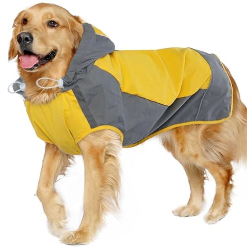 IECOii Dog Raincoat, Waterproof & Windproof Dog Rain Jacket with Reflective Strips for Rainy Walks,Pet Rain Poncho with Hood,Quick Dry,Easy to Wear,3XL Fits for Large Breeds,Yellow,XXXL