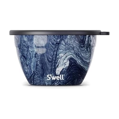 S’well Stainless Steel 64oz Salad Bowl Kit, Azurite Color, Includes 2oz Condiment Container and Removable Tray, Leak-Proof, Easy to Clean, Dishwasher Safe