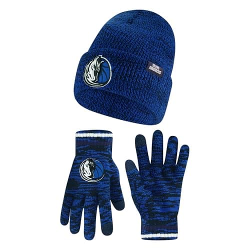 Ultra Game NBA Official Men's Super Soft Winter Beanie Knit Hat with Extra Warm Touch Screen Gloves, Dallas Mavericks, Team Color, 1SIZE