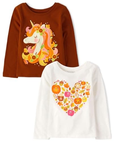 The Children's Place Baby-Girls and Toddler All Holidays Long Sleeve Graphic T-Shirts,Multipacks Harvest Unicorn/Harvest Unicorn 2-Pack 2T