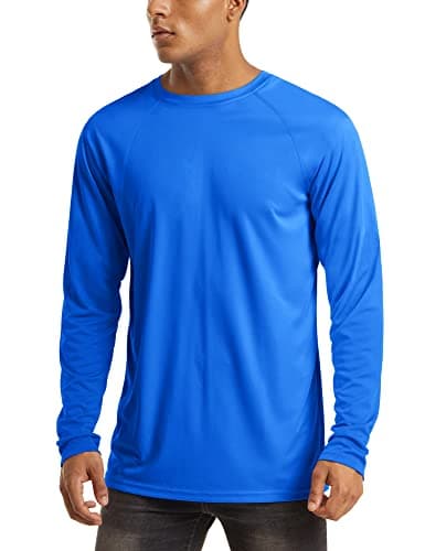 MAGCOMSEN Men's Long Sleeve UPF 50+ UV Sun Protection Athletic Shirts for Hiking, Running, Workout, Rash Guard - Blue, Medium