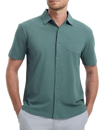 M MAELREG Button Down Shirt Men Stretch Cool Comfortable Pique Cotton Blend Plain Mens Button Up Shirt Short Sleeve