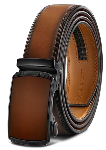 BULLIANT Men's Belt,Slide Ratchet Belt Adjsutable For Men Suit Casual Jeans Gift Boxed,Trim To Fit(Light Brown,48"-56" Waist Adjustable)