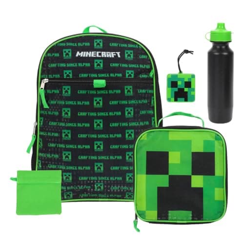 BIOWORLD Boys Minecraft Creeper Youth 5 Piece Backpack Set Green One Size