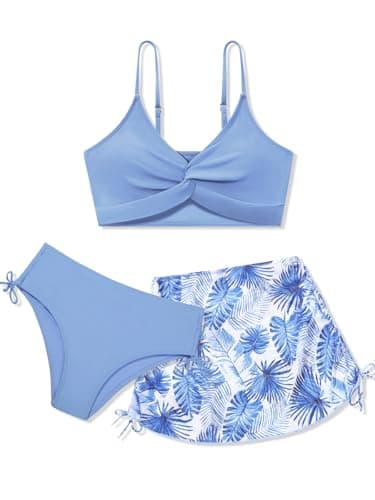 Girl's Swimsuits with Skirts Front Cross Strap Bikini Set Swimming Bathing Suit