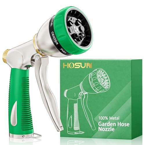 HOSUN 100% Metal Garden Hose Nozzle Sprayer with Ergonomic Handle, Green