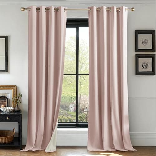 RYB HOME 100% Blackout Velvet Curtains for Girls Bedroom, Thermal Insulated Room Darkening Grommet Curtains for Living Room Nursery Master Room, Dusty Pink, 52" W x 84" L, 2 Panels