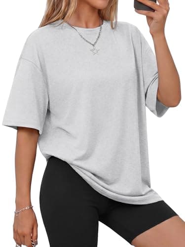 GAYHAY Light Grey Oversized Tshirts for Women - Summer Spring Tops Short Sleeve Tee Shirts Fashion Casual Workout Clothes 2026