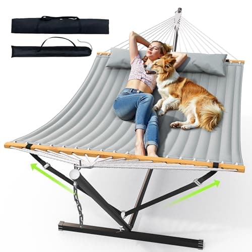 ANAGOO Double Hammock with Stand 500lbs Heavy Duty Outdoor Two Person Gray