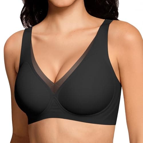 LetsJoli Wireless Jelly Bras for Women No Underwire Seamless Push Up Comfortable Tshirt Bralettes Everyday Bra(Black,XL)